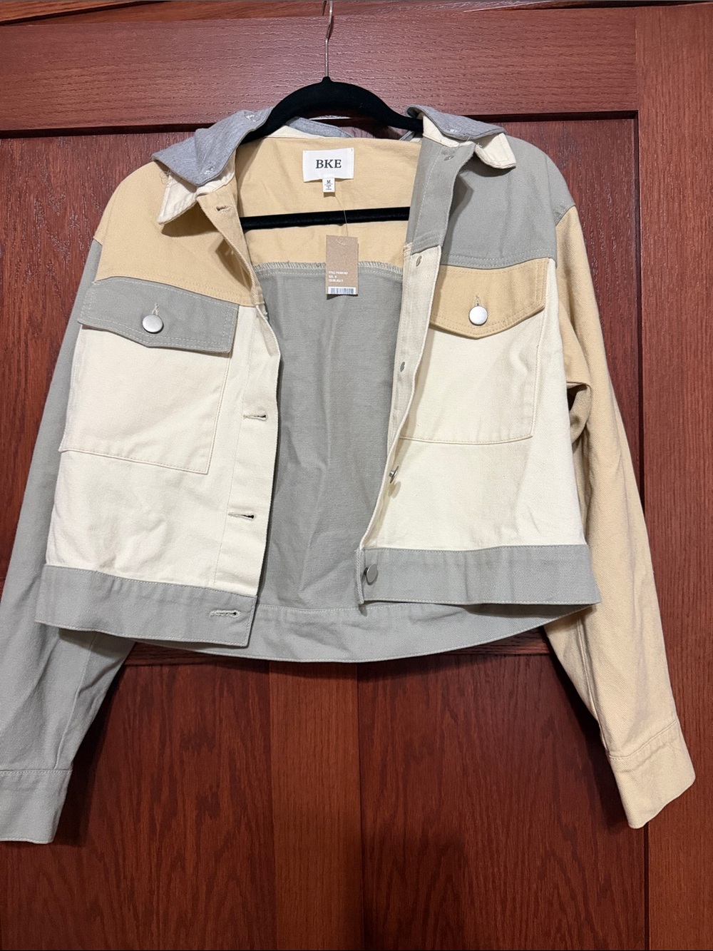 BKE Women's Colorblock Cropped Jacket in Beige, Cream, Gray, NWT
